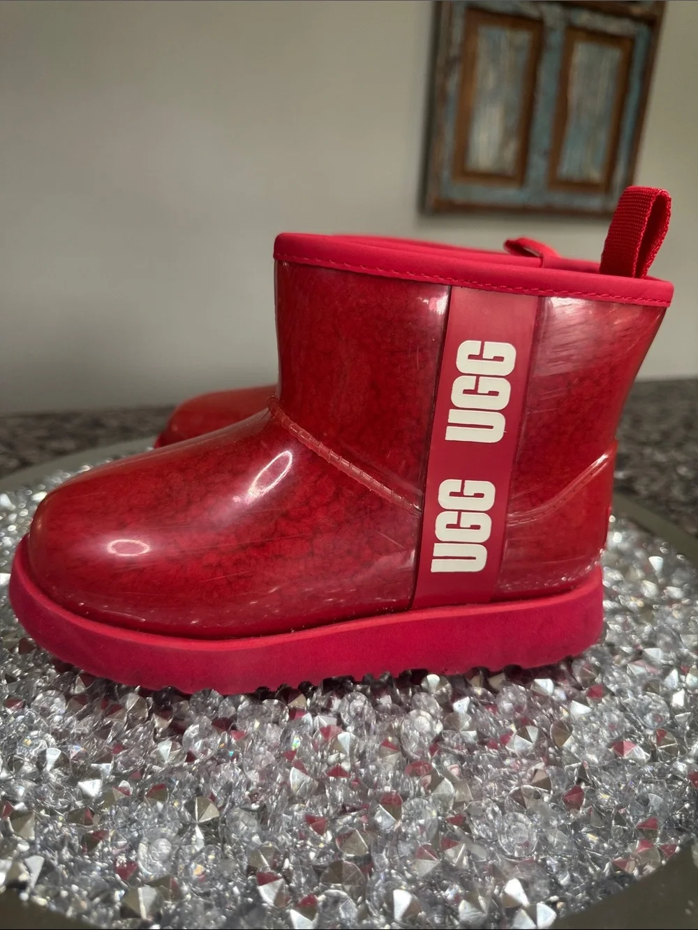 UGG Kids Red Glossy Waterproof ankle Boot EUC 13